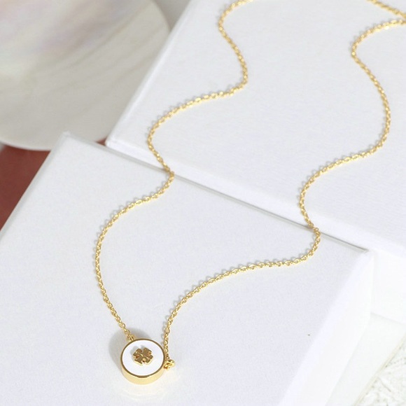 Tory Burch Jewelry - Tory Burch Gold and White Clover Pendant Necklace